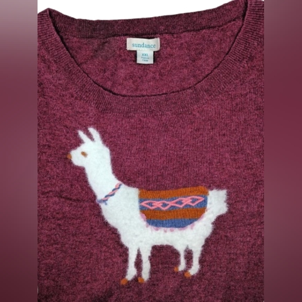 NWOT Sundance Women's Maroon Sweater with Llama Motif